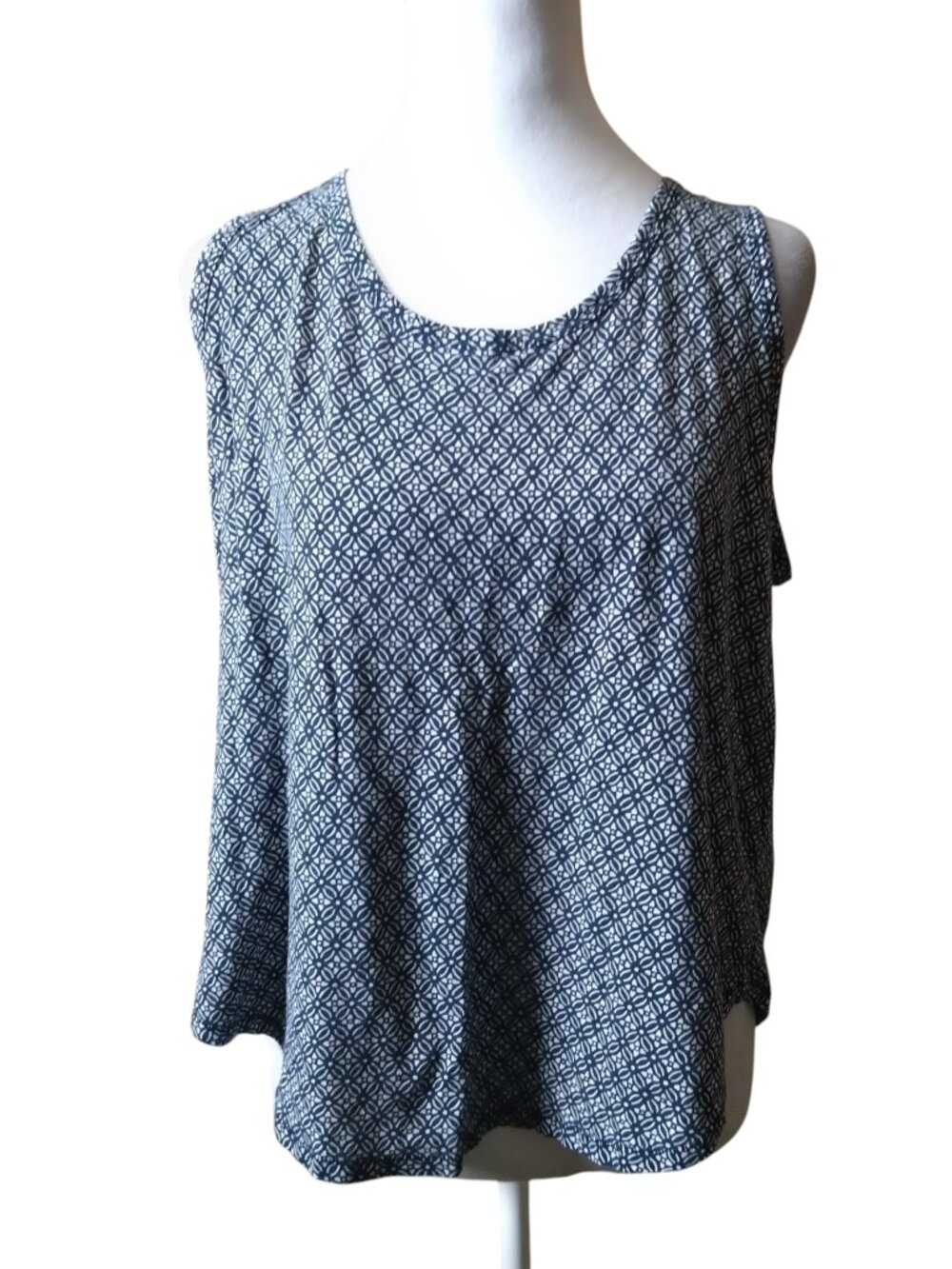 Ann Taylor Loft Vintage Soft Geometric Print Tank Top Size Large Blue Casual